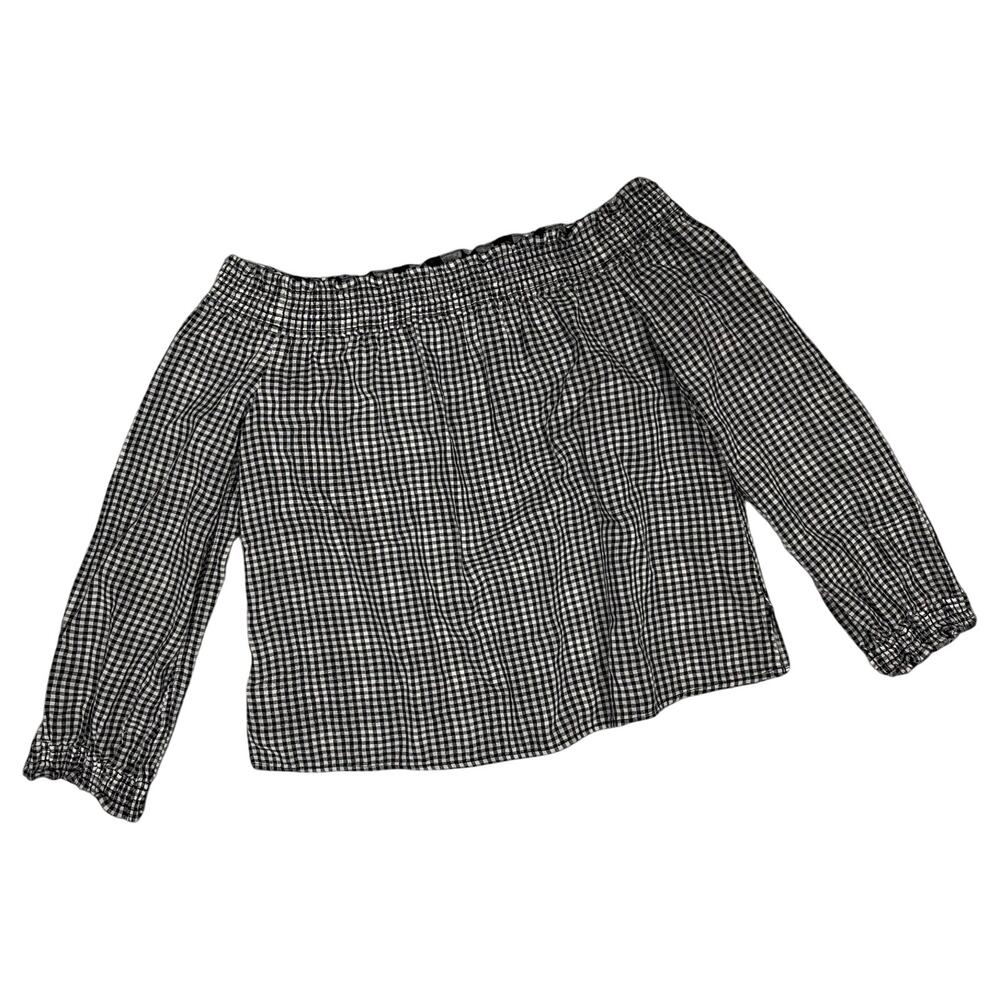 rag & bone /Jean Plaid Off Shoulder Top Shirt Blouse Black White XS 100% Cotton
